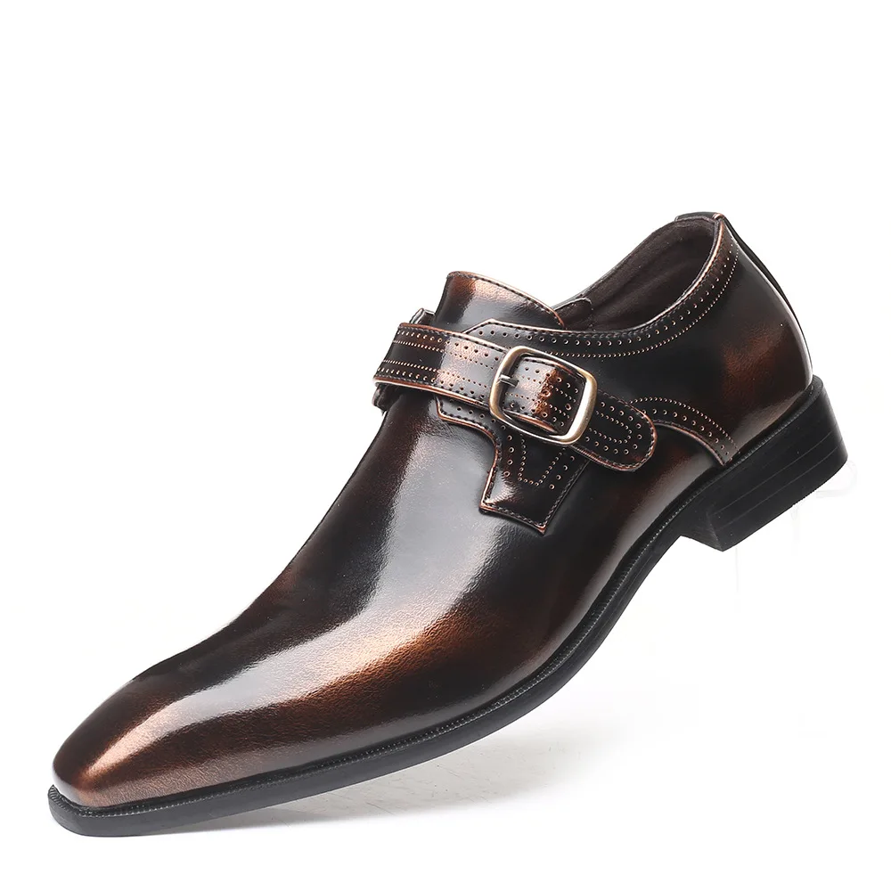 Italian Fashion Shoes Men Dress Shoes Genuine Leather Slip On Man Formal Suit Footwear with Buckle Shoes