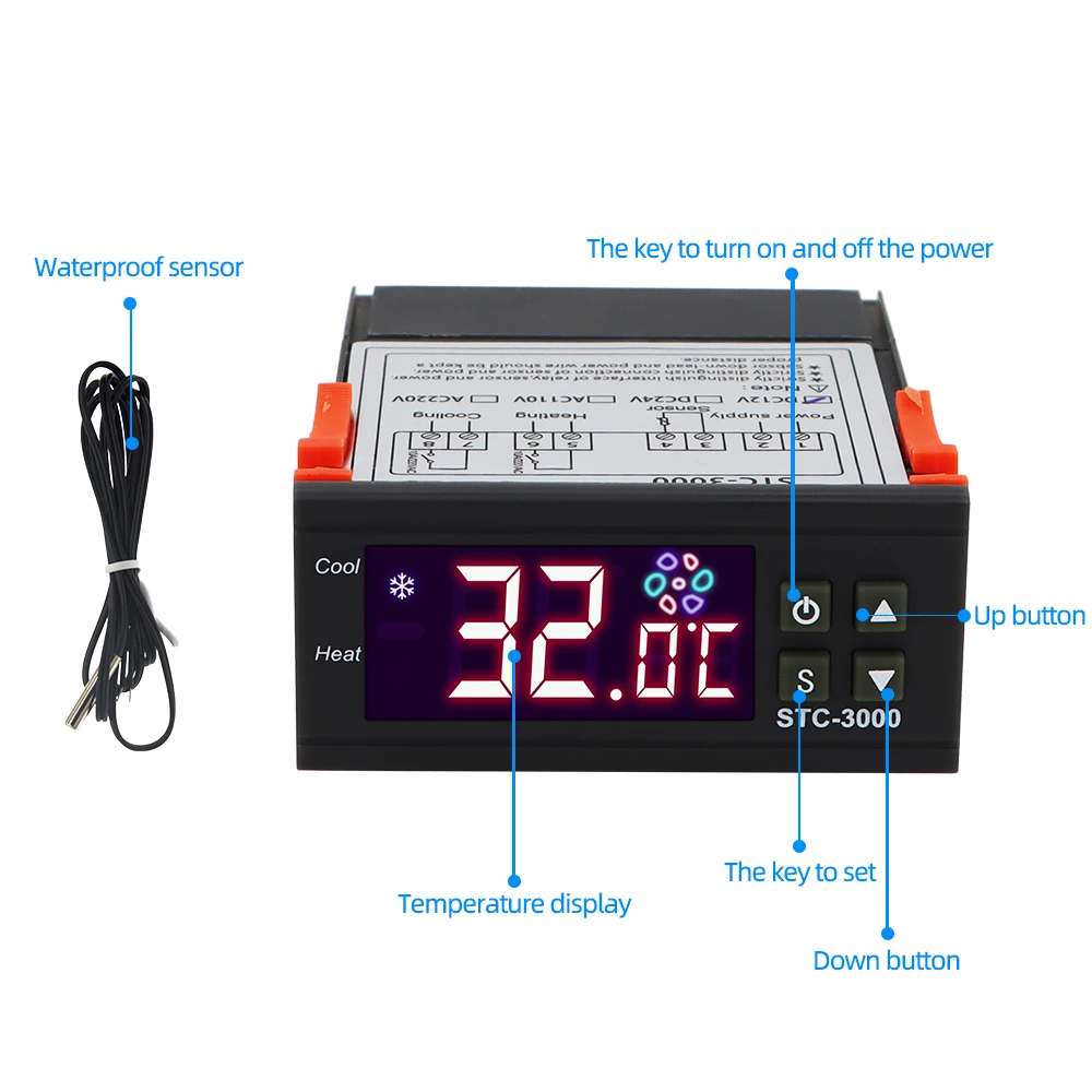 STC-3000 Digital Temperature Controller 110V-220V Thermostat Thermoregulator With Sensor Relay Heating Cooling Incubator 12V 24V