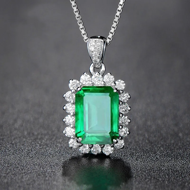 Green Stone Emerald Diamond Pendant Real 925 Sterling Silver Charm Party Wedding Pendants Necklace for Women Jewelry Anillos