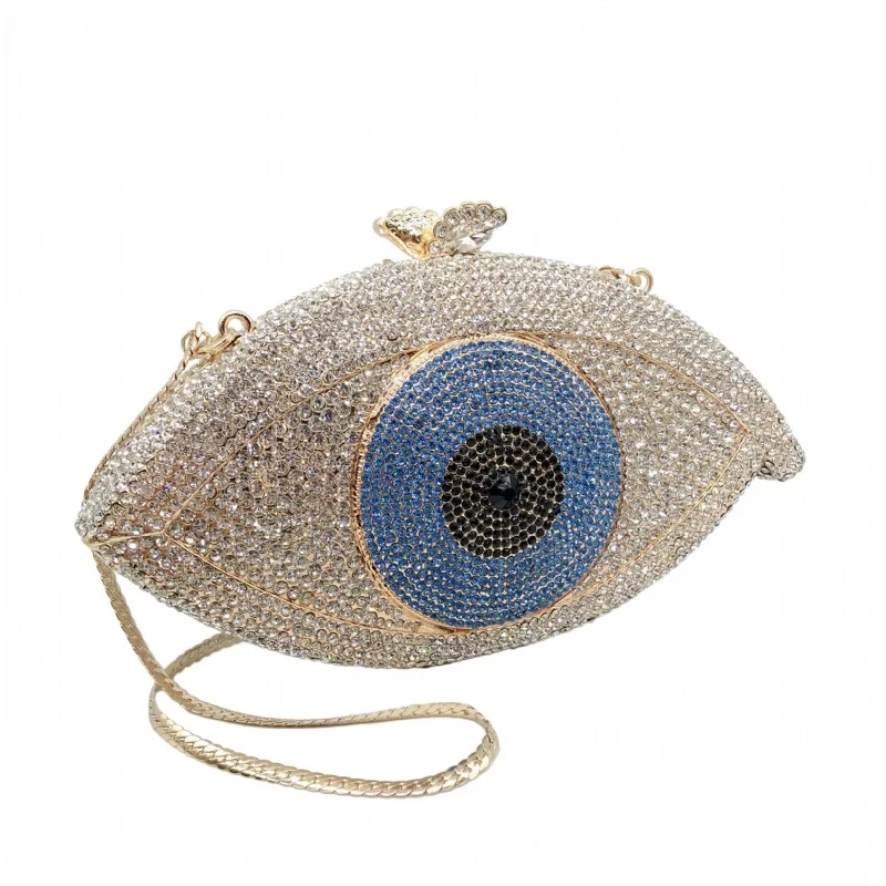 19x10.5CM Women Eye Set With Diamonds Dinner Bag Empty Metal Diamonds Clutch Bag Banquet Dress  a6814