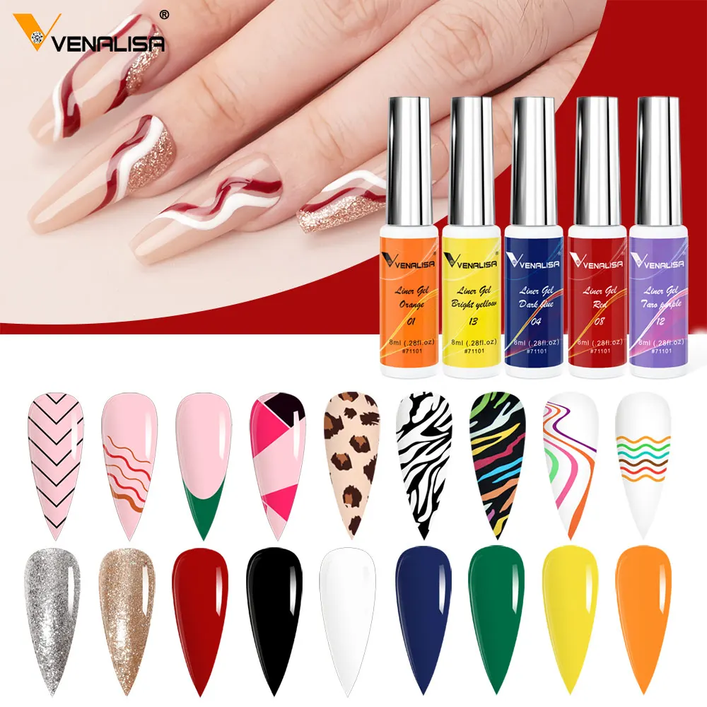 Venalisa Liner Gel 8ml French Gel Nail Paint Gel Polish UV LED Painting Gel Nail Art Design Gorgeous Glitter Color