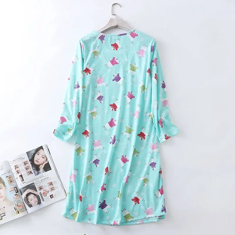 Brand Designer Homewear Women Casual Soft Long Nightgown Ladies Cotton Long Sleeve Nightdress Female High Quality Sleep Dress