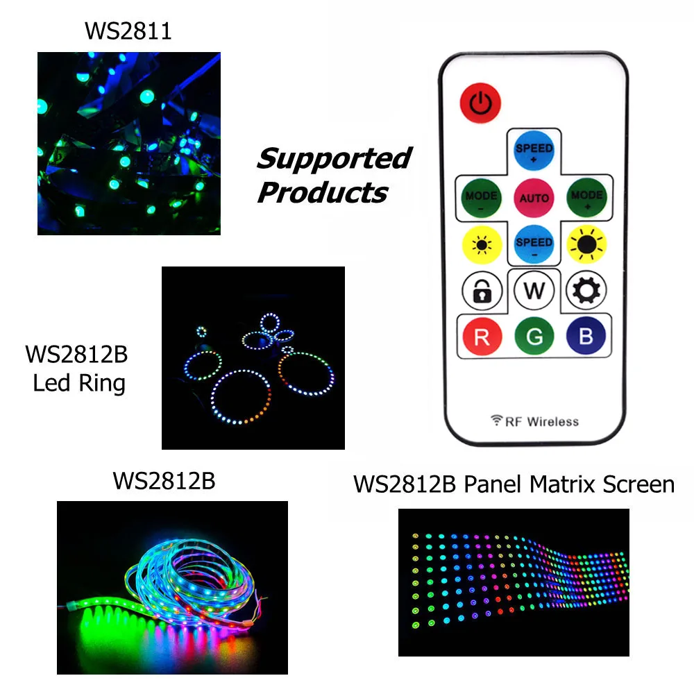 Anillo de píxeles LED WS2812B, Kit de controlador USB de 14 teclas, IC, direccionable individualmente, PCB Blanco/Negro, DC5V, 8, 16, 24, 35, 45led