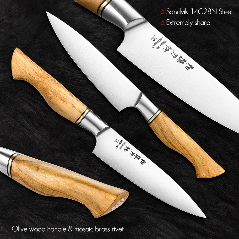 HEZHEN 5 Inches Utility Knife Sandvik Stainless Steel Olive Wood Handle Kitchen Knife Peeling Cooking Tools Gift Box