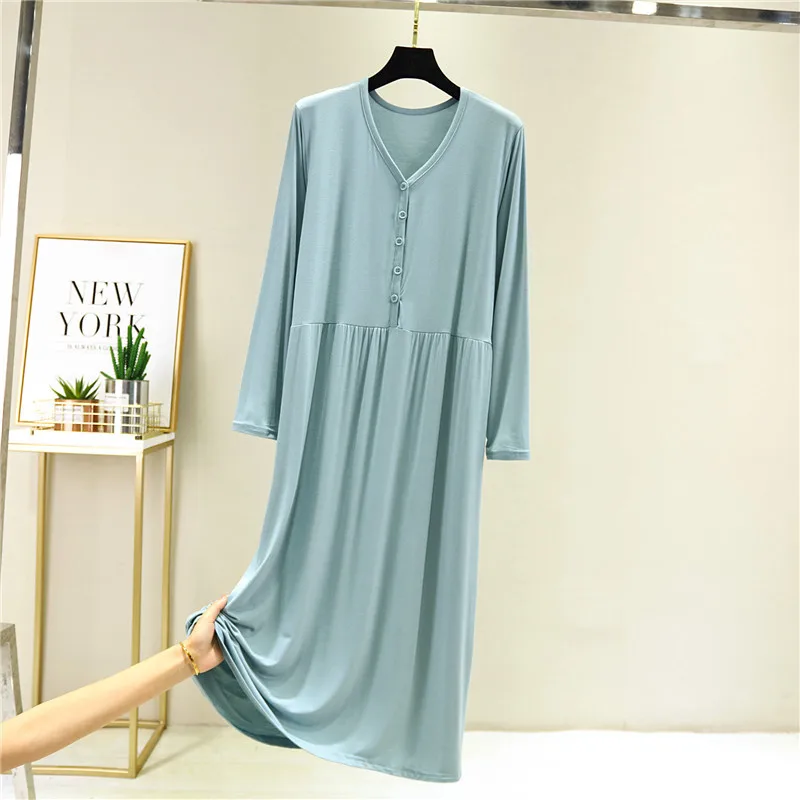 Autumn Home Nighty Sexy Sleepwear Women Sleeping Dress V-Neck Long Sleeve Nightgown Summer Cotton Loose Nightdress For Female