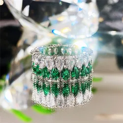 Huitan 2021 Trend Wedding Bands Rings for Women Blue/Green/Pink Teardrop CZ High Quality Silver Color Rings Statement Jewelry