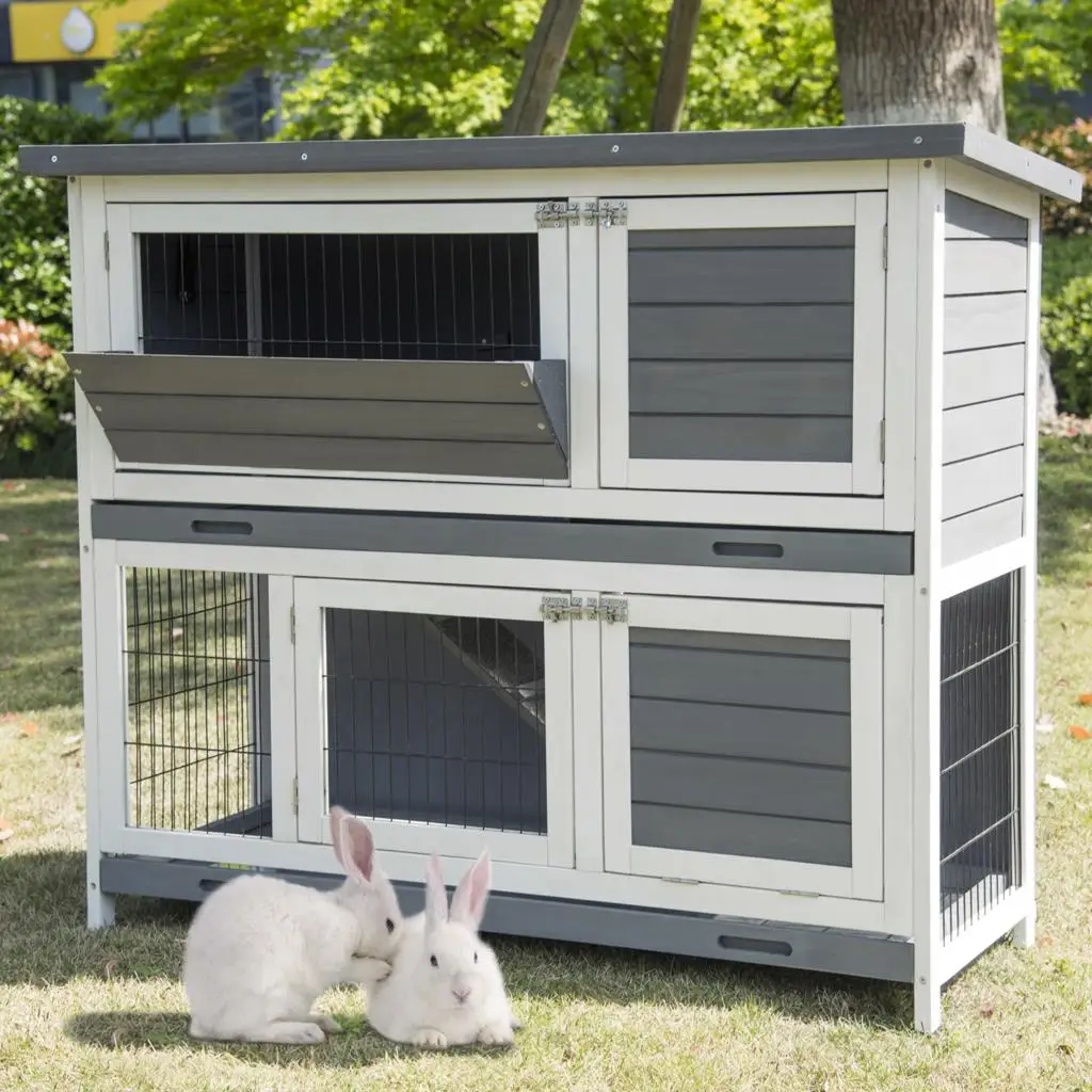 

Colorful Rabbit Hutch Animal Cage House for Small Animals Guinea Pig Solid Wood 2 Levels 4 Doors Outdoor Hutch Pet Cage Home