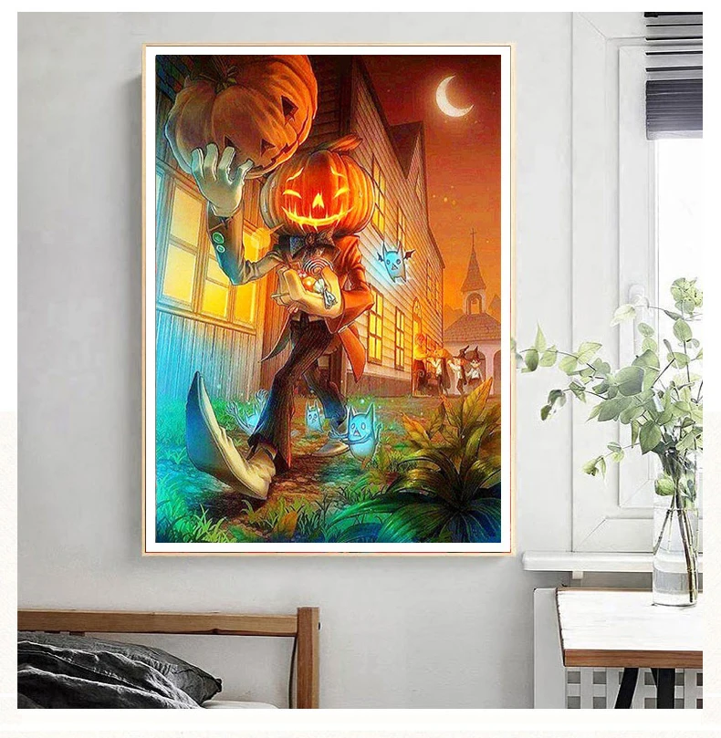 

Diamond Embroidery Halloween Decoration Diamond Art Painting Pumpkin Happy Halloween Mosaic DIY Handmade