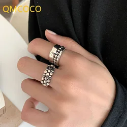 QMCOCO Vintage Punk Silver Color Wide Rings Engagement Jewelry Fashion Simple Geometric Party Accessories Gifts For Woman