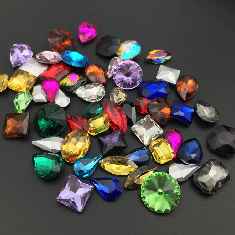 Hot pointback glass fancy stone mix colors shapes sizes 30pcs Glue on rhinestone beads handicraft diy trim