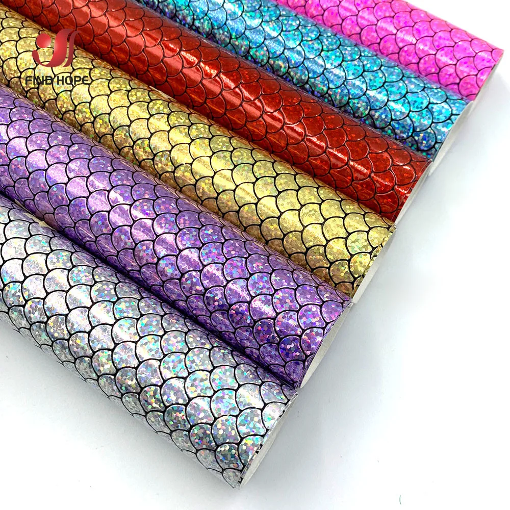 Mermaid Sparkle PU Faux Leather Fabric Holographic Sequin Leatherette DIY Bow Craft Bags Sheet Handmade