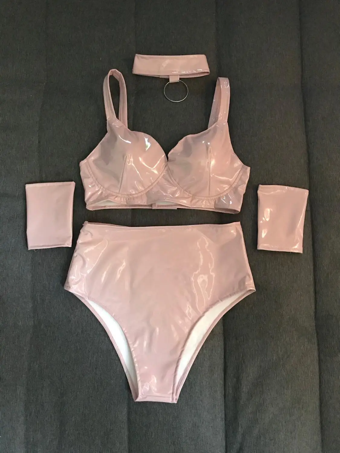 Ensemble de bikini en cuir verni élastique pour femme, discothèque, bar, DJ, fête, pôle d'équipe de séparés euse, costume de phtaline, vêtements de scène féminins sexy