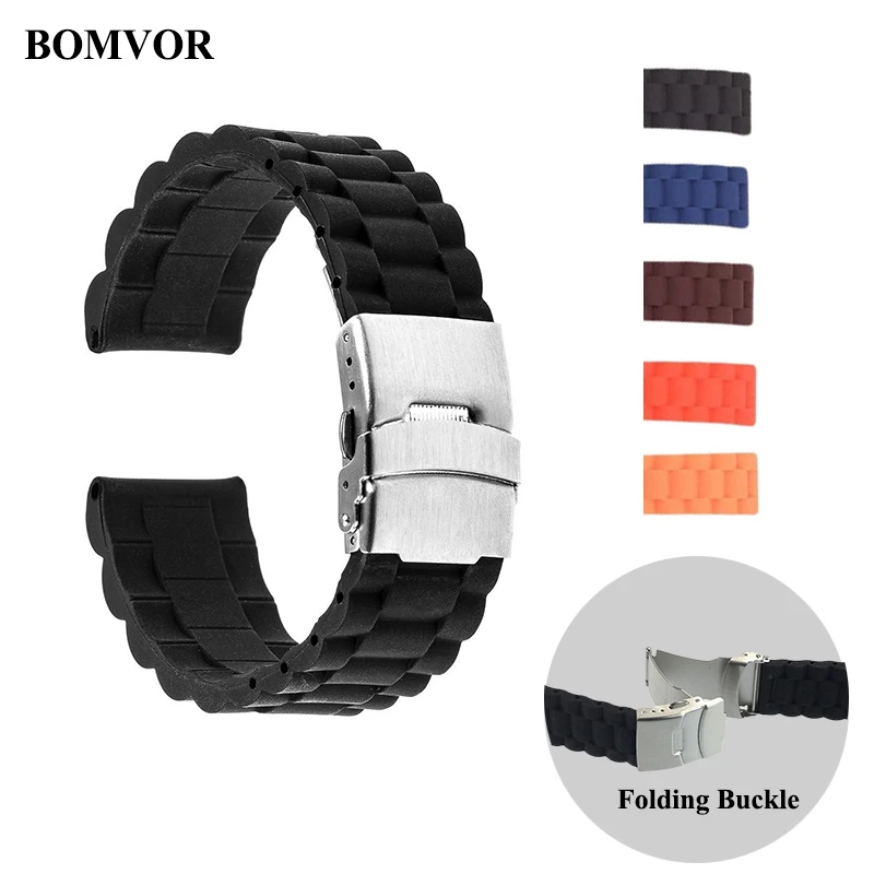 Unisex Silicone Folding Buckle Smart Watch Strap 18mm 20mm 22mm 24mm Rubber Link Bracelet Wrist Strap Watch Accessories