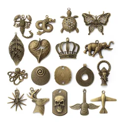 3PCS Antique Bronze Boho Round Swirl Charms Dragon Indian Elephant Animal Pendants For DIY Necklace Jewelry Making Findings