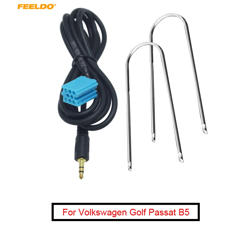 FEELDO 10Set Car 3.5mm Stereo Audio Aux Input Cable Adapter With Key Tools For Volkswagen Golf Passat B5 Bora Polo Blaupunkt