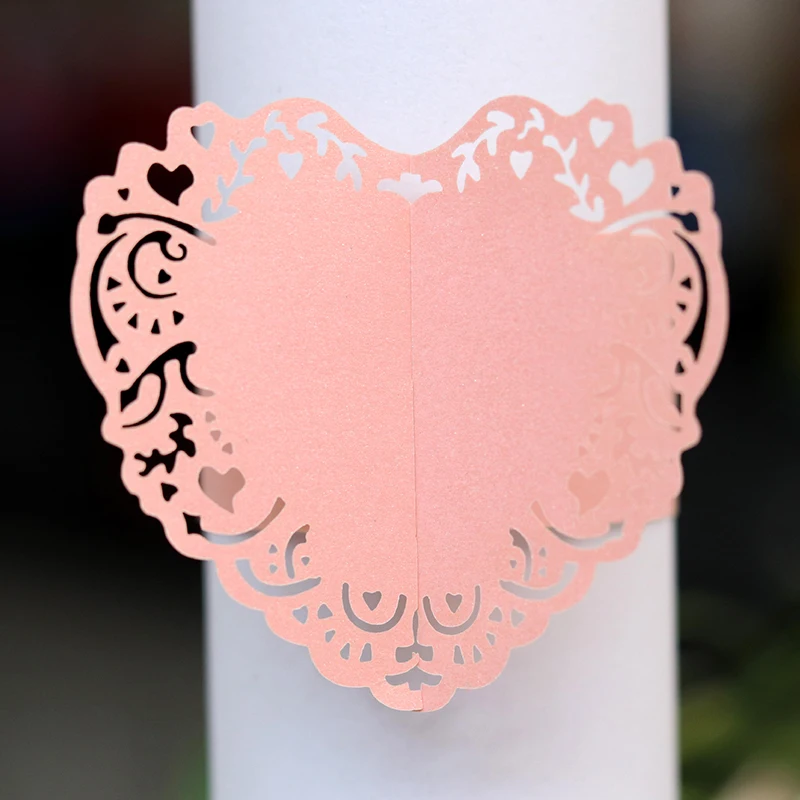 50pcs Heart Shaped Laser Cut Paper Napkins Rings Holders Hotel Birthday Wedding Xmas Party Favor Dinner Table Decoration