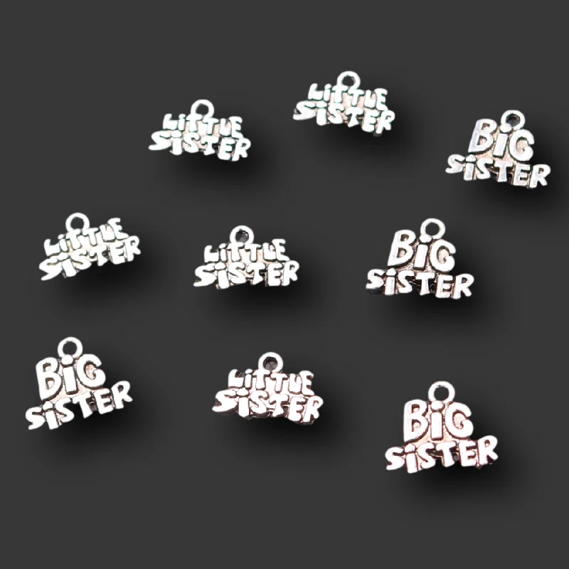 16pcs Silver Plated Big/Little Sister Metal Tags Pendants Retro Bracelet Earrings Accessories DIY Charms  Jewelry Carfts Making