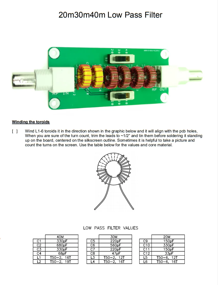 20m30m40mCW SSB filtr przepustowy LPF, częstotliwość: 7MHz, 10MHz, 14MHz;