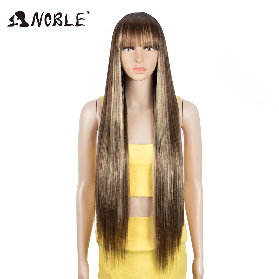 Noble Synthetic Wig With Bangs Long Straight Wig Ombre Blond Wig Colored Wig Wig For Women Cosplay Wig For Black Women