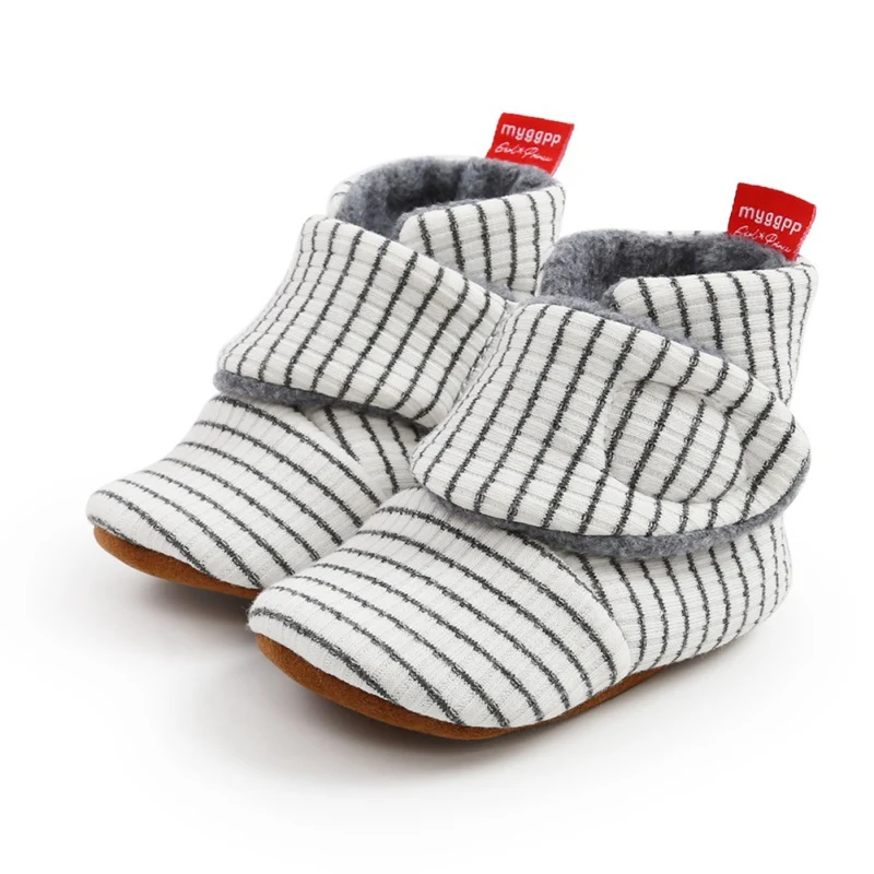 

Winter Newborn Baby Warm Striped Shoes Infant Boy Girl Cotton Casual Plush Soft Soled Frist Walking Shoes