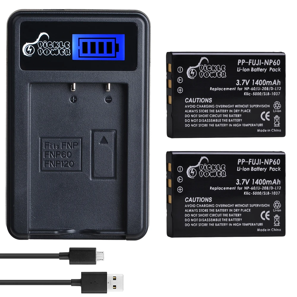 

Pickle Power 1400mAh Digital Battery NP-60 NP 60 NP60 LCD USB Charger for Samsung SLB-1037 for Fujifilm NP-60 Kodak KLIC-5000