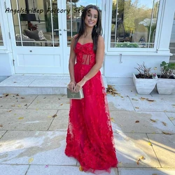 Angelsbridep Red Sweetheart Saudi Arabia Long Evening Dress 2022 Tulle Flowers Dubia Custom Formal Party Gowns Vestidos De Novia