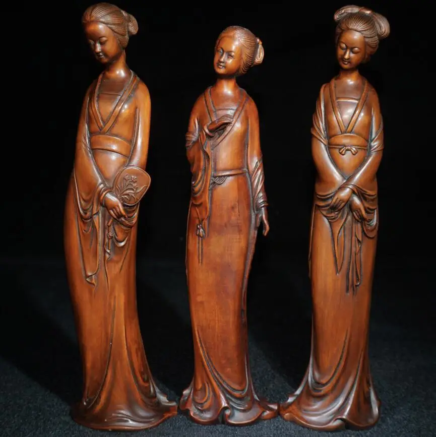 Archaize seiko Hand-carved boxwood jiangnan beauty crafts statue