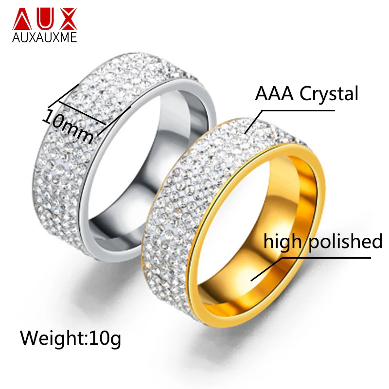 Auxauxme 5 Row Lines Clear White Stones Wedding Rings For Women Stainless Steel Fashion Zircon Shinny Rings Jewelry Gifts