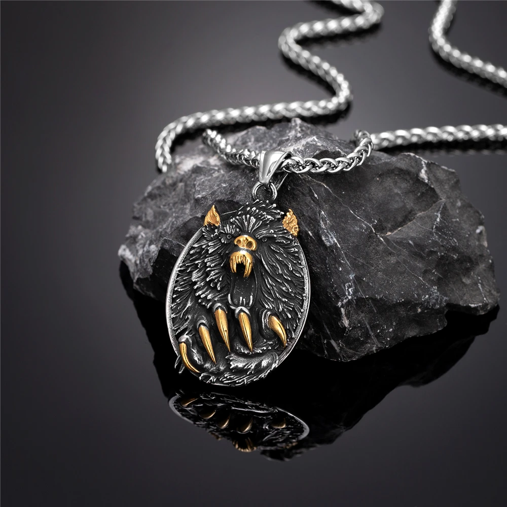Viking Fenrir Wolfsklauen-Halskette, Odin, nordische Runen, goldfarben, Anhänger aus Edelstahl, Amulett, Retro, isländischer Schmuck, Geschenk für Männer. – Detail 5