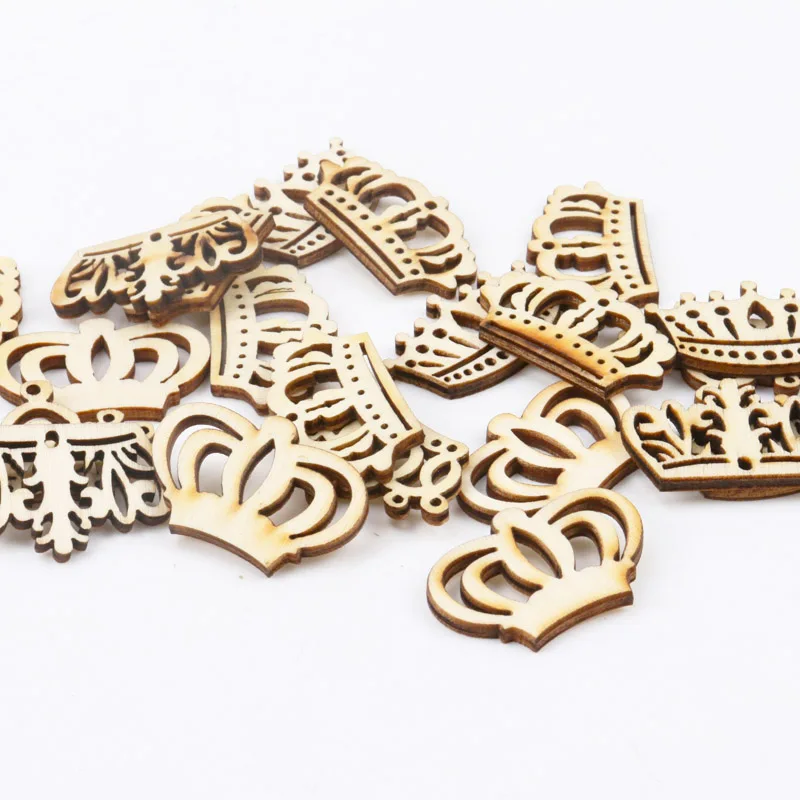 30mm 20pcs Mix Crown Pattern Wood Craft DIY Handmade Scrapbooking Accessories wooden decoration For Home Decoration