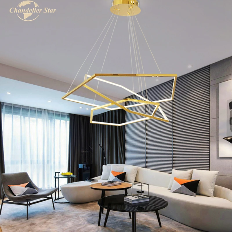 Nordic LED Chandeliers Lighting Postmodern Stainless Steel Acrylic Hexagon Gold Circle Lamps Bedroom Living Room Pendant Lights