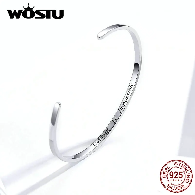 WOSTU 925 Sterling Silver Original Bracelet & Bangle Nothing Is Impossible Adjustable Lucky Bracelets Genuine Jewelry CQB160