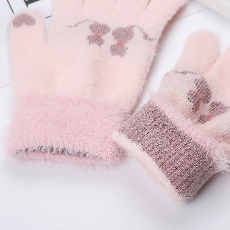 Wecute Child Gloves Junior High School Students Warm Gloves Outdoor Cycling Kawai Cat Plush Thickening for Boys Girls Best Gift