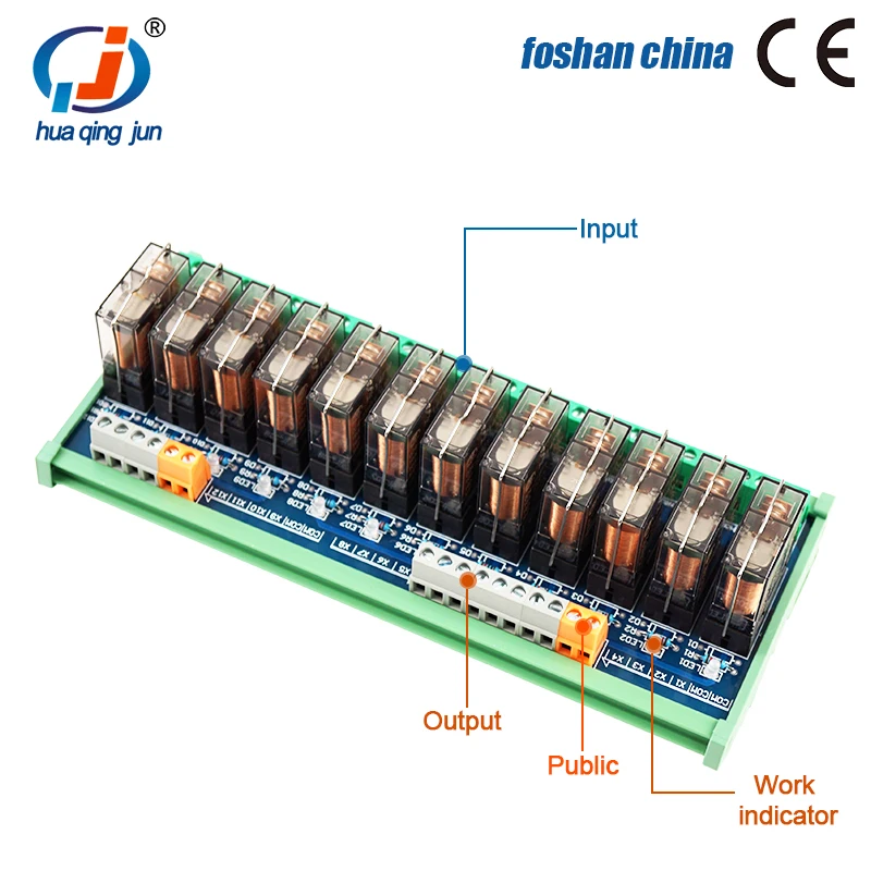 Huaqingjun Módulo de relé Hongfa de relés transparente de 12 canales 1NO 1NC DC24V 16A para máquina de embalaje