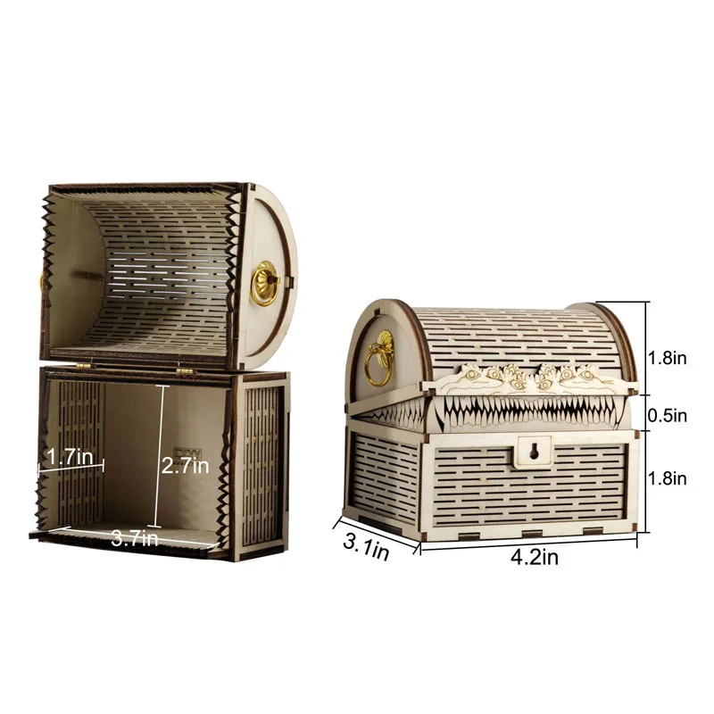 DND Mimic Chest Box Wood Laser Cut Dice Storage Case Perfect for Dungeons and Dragons, Board Game, Tabletop RPG