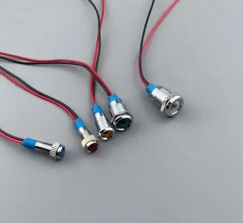 10mm 12v mini metallo LED pannello pilota indicatore di segnale cruscotto spia cavo da 15 cm finitura cromata auto barca marina