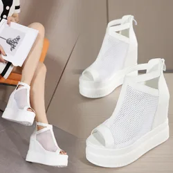 Lace Denim Women's 2024 Summer Muffins shoe Female Sandal Espadrilles Platform High Heels Open Toe Velvet Shoes Clogs Wedge Flat