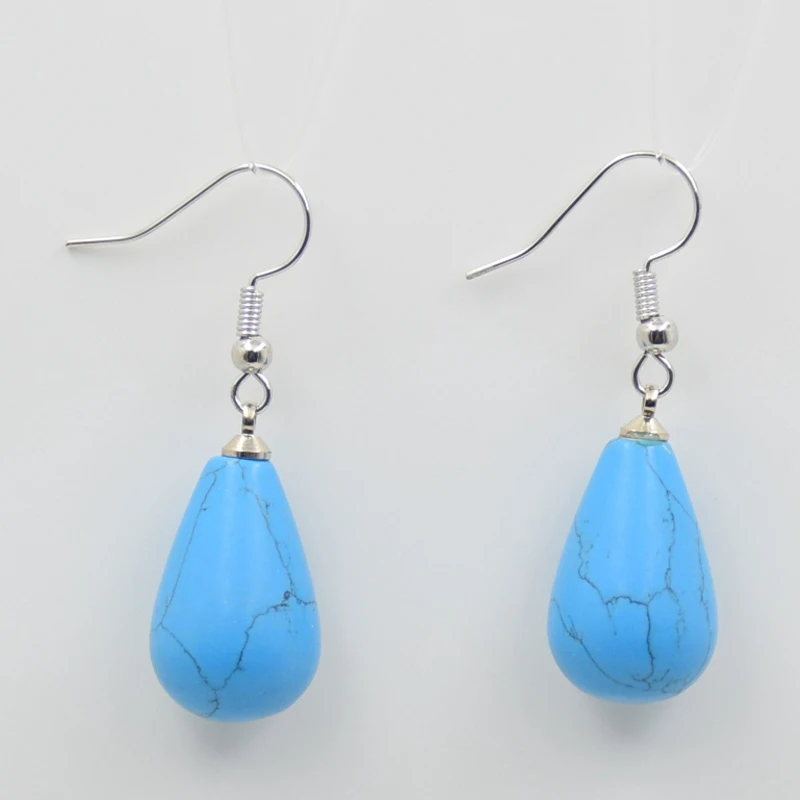 Summer Style Silver Plated Lapis Lazuli Unakite Stone Tear Water Drop Dangel Earrings For Women Fashion Dangler Jewelry