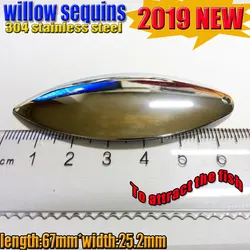 304 스테인리스 스틸 낚시 버드나무 잎 스팽글 크기: 67mm x 25.2mm, 수량 10 개/로트, 2019 신제품