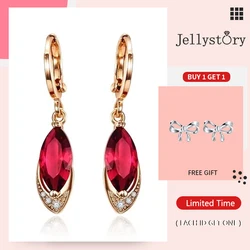 Jellystory Fashion Silver 925 Earrings Jewelry Geometric Shaped Ruby Zircon Gemstone Drop Earrings for women Wedding Party Gifts