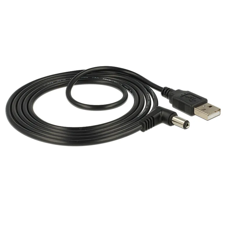 USB to 5.5 mm/2.1 mm 5 V olt DC Barrel Jack Power charge Cable 1m 3ft Elbow 90 Right Angle Design DC power plug USB CABLE