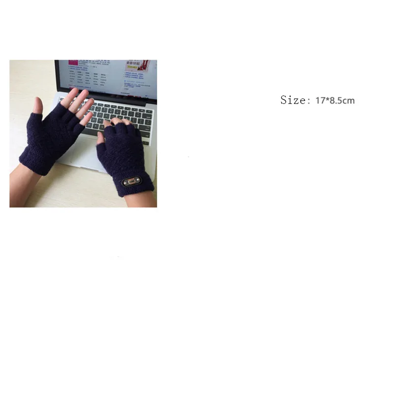 Fashion Winter Acrylic Wool Plus Plush Thick Jacquard Knit Warm Half Finger Mittens Men Full Finger Touch Screen Gloves C2