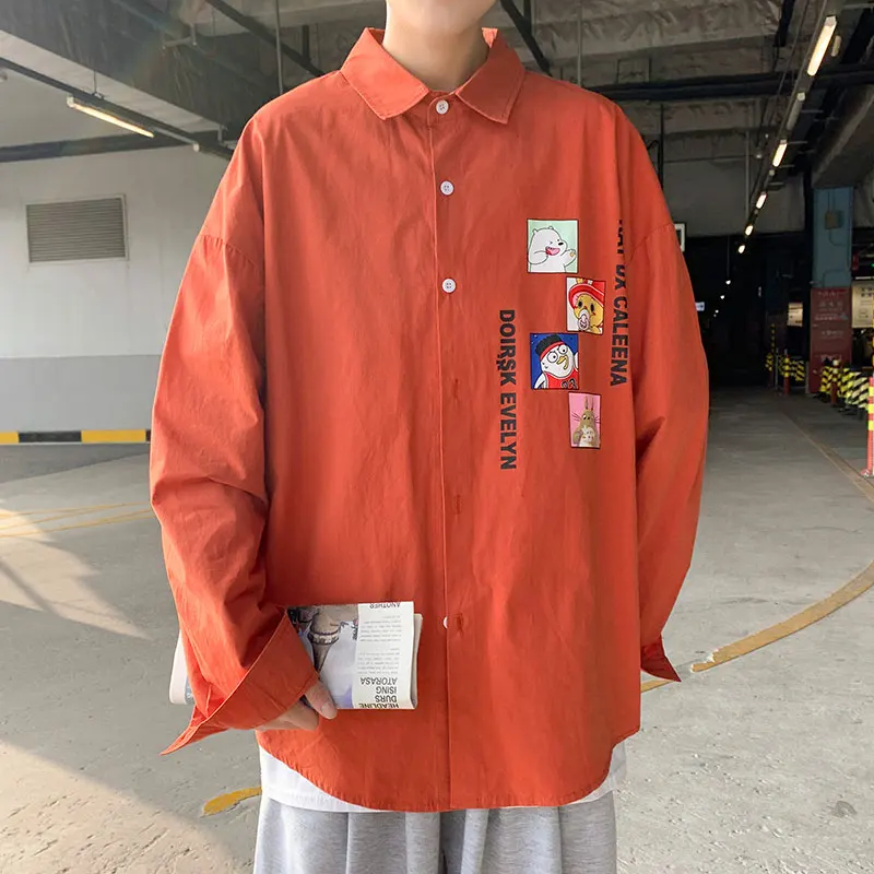 Men\'s Oversized Shirts Mens Fashion Cotton Anime Blouse 5xl Oversize Long Sleeves Dress Shirt for Men Man Clothing Casual