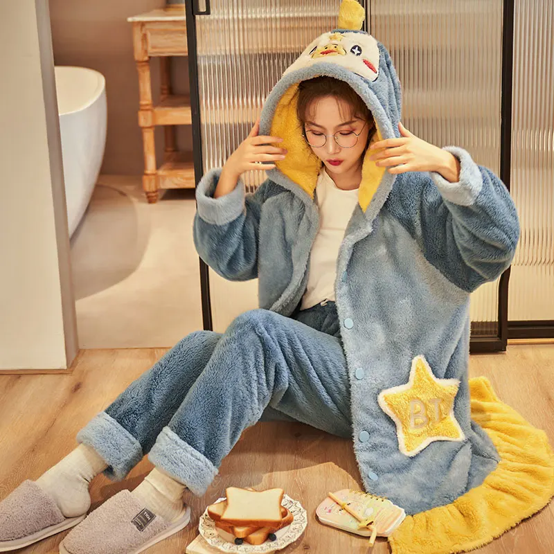 Robes Women Bathrobe Thick Warm Robe Coats For Home Clothes Unisex Plush Pajamas Adults Animal Flannel Sleepwear Dressing Gown