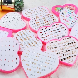 36Pairs/Heart Box Multicolor Crystal Cartoon Hypoallergenic Plastic Stud Earrings Set For Women Girl Christmas Gifts Jewelry