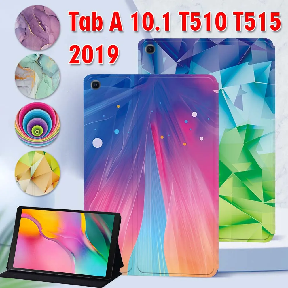 

Tablet Case for Samsung Galaxy Tab A 10.1" 2019 PU Leather Watercolor Series Pattern Stand Cover Capa for SM-T510/T515