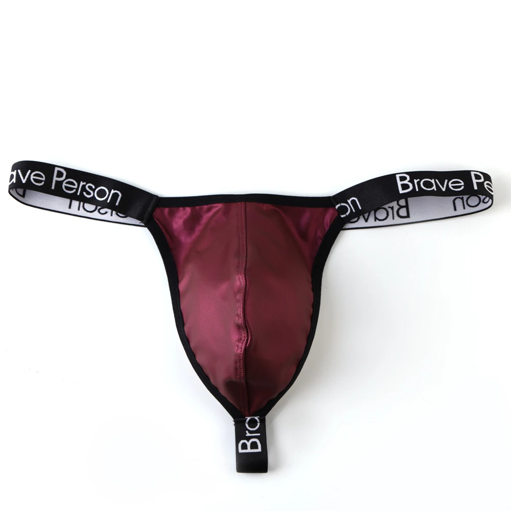 BRAVE PERSON-Tanga sexy de cuero de imitación para hombre, ropa interior gay, bikini, parte trasera en T