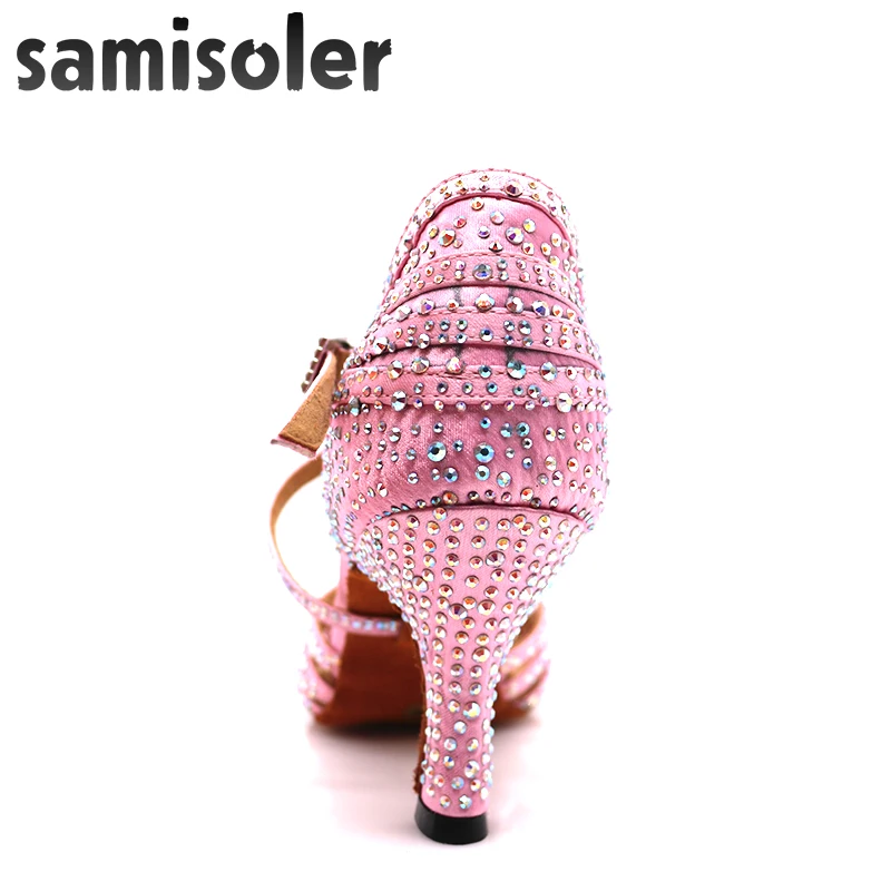 Samisoler 2019 New Latin Dance Shoesballroom latin dance shoes Pink Rhinestone Ballroom Shoes latce Shoes