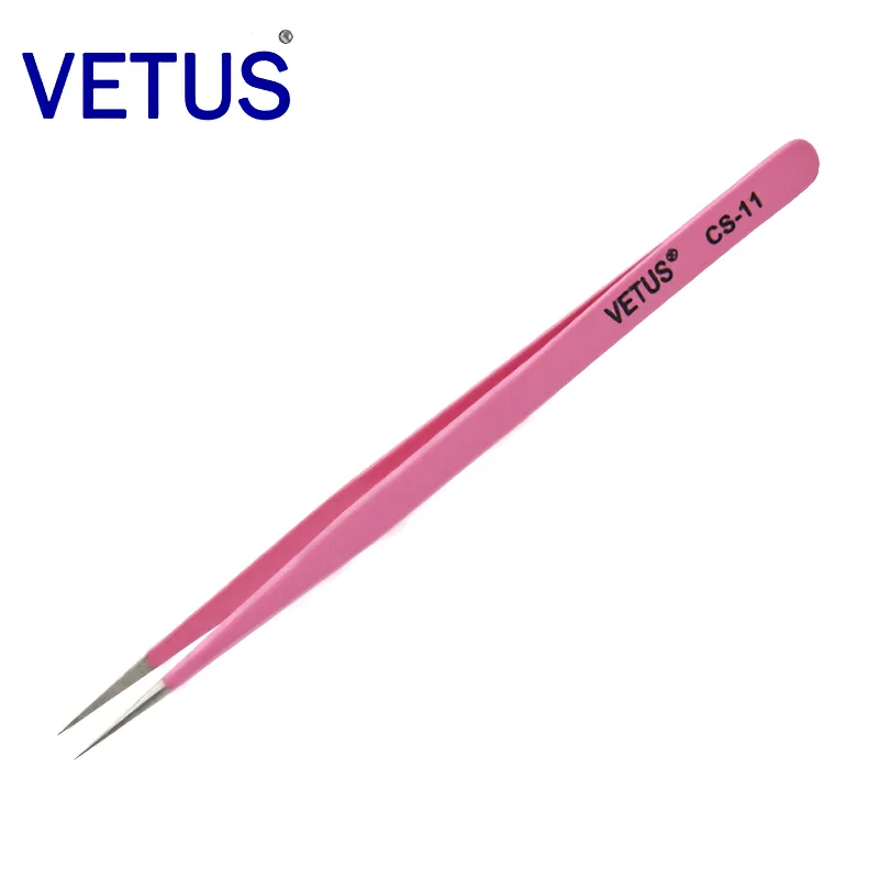 VETUS CS-11 Pink Tweezers Anti -acid Anti-alkali Corrosion-resistant ESD Anti-Static Pincers Eyelash Grafting Blooming Tool