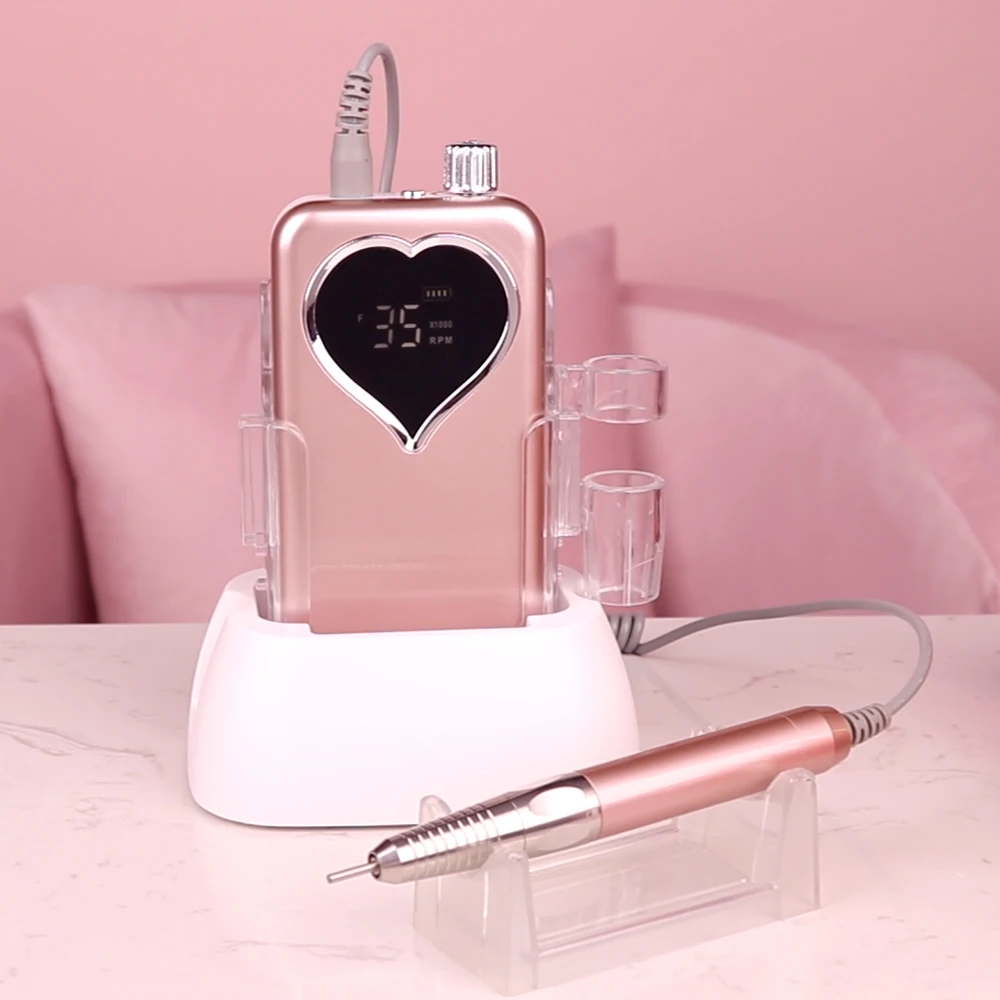 Brushless Light Rose Gold Handpiece 35000rpm Portable Desktop Cordless Electric Nail Drill Polisher Manicure Rechargeable File